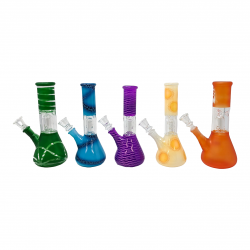 8'' Assorted Design Clear Center Single Perc Beaker Water Pipe - [WP81P]
